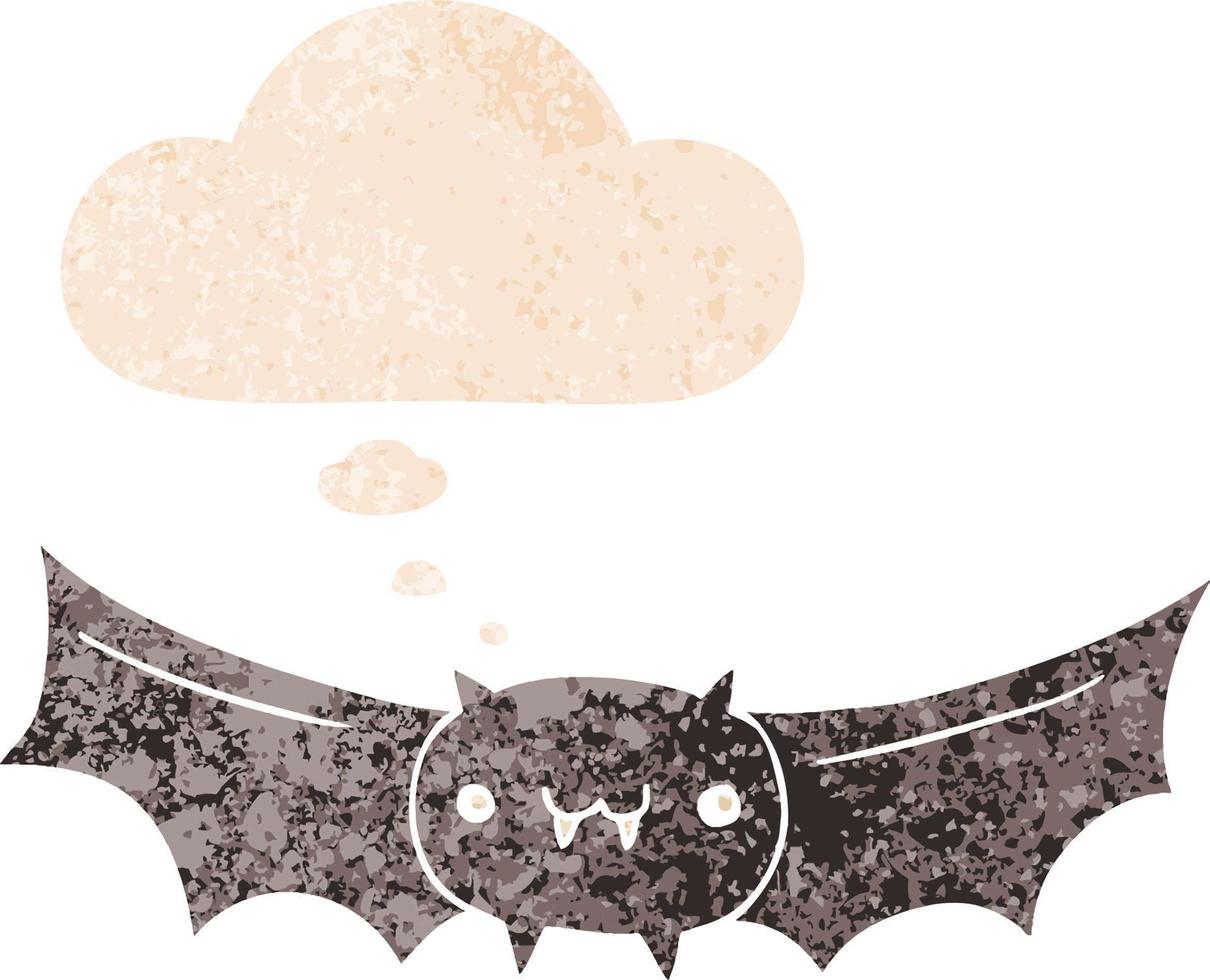 cartoon vampire bat and thought bubble in retro textured style vector