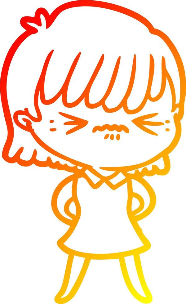 warm gradient line drawing annoyed cartoon girl vector
