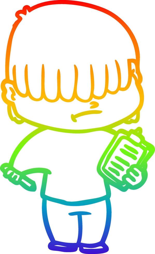 rainbow gradient line drawing cartoon boy with untidy hair vector