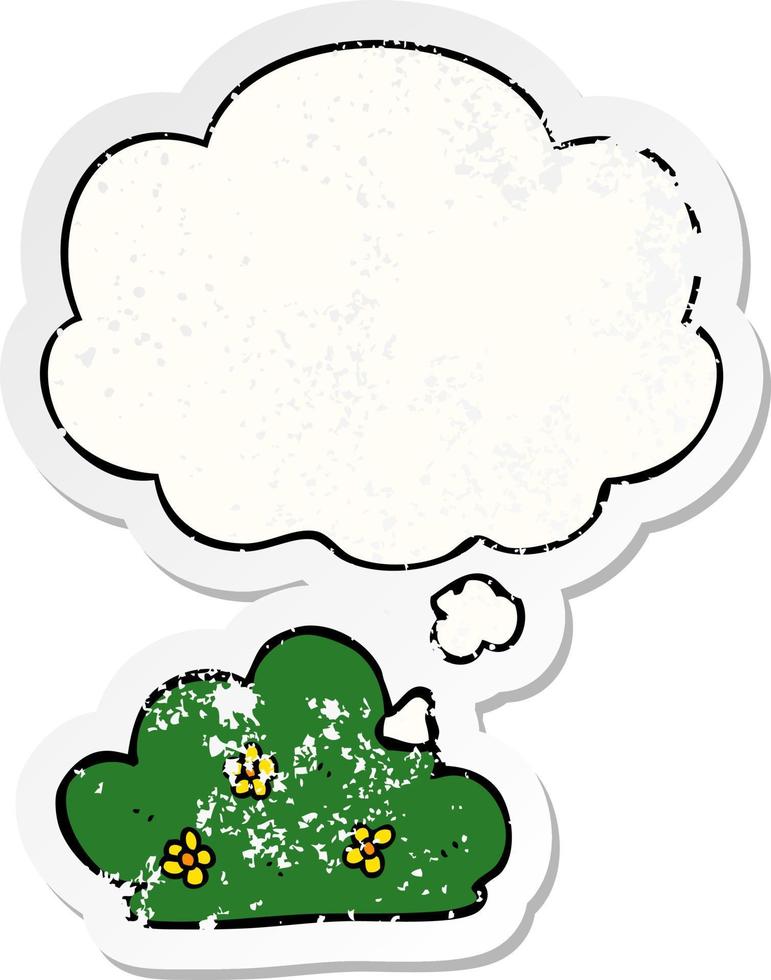 cartoon hedge and thought bubble as a distressed worn sticker vector