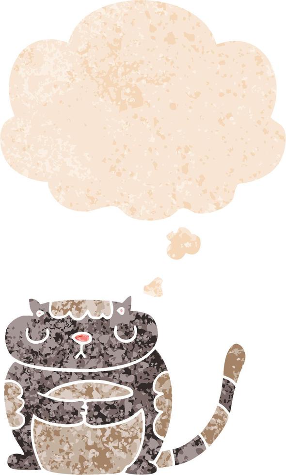 cute cartoon cat and thought bubble in retro textured style vector