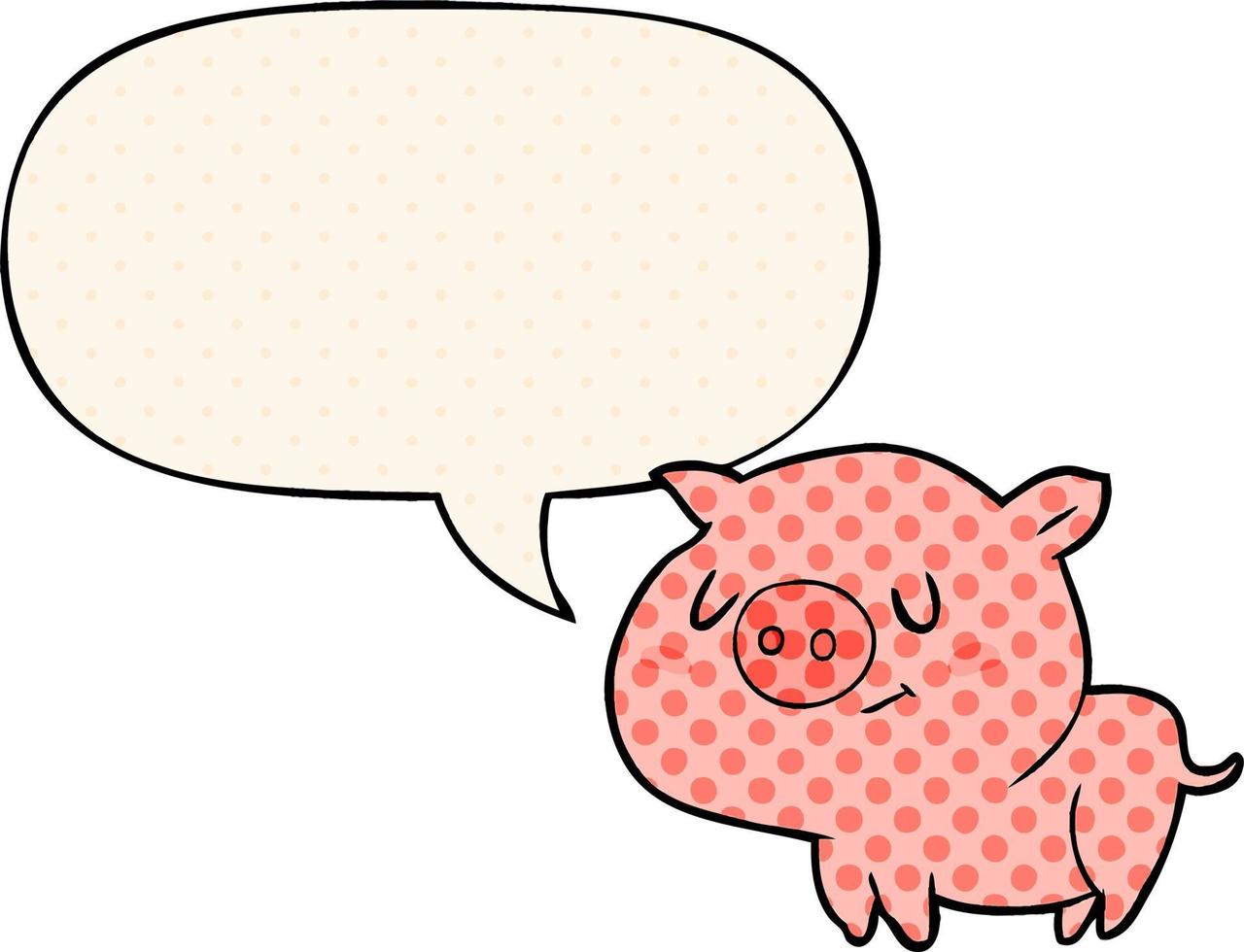 cute cartoon pig and speech bubble in comic book style vector