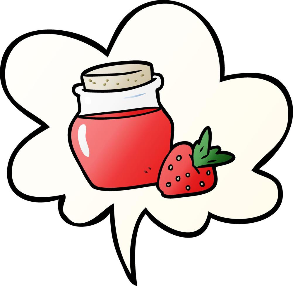 cartoon jar of strawberry jam and speech bubble in smooth gradient style vector