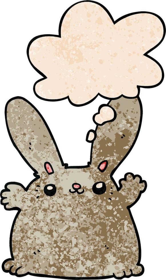 cartoon rabbit and thought bubble in grunge texture pattern style vector
