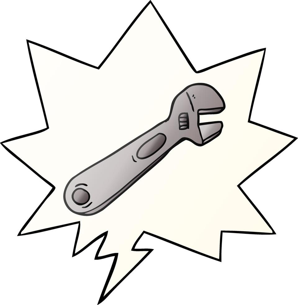 cartoon spanner and speech bubble in smooth gradient style vector