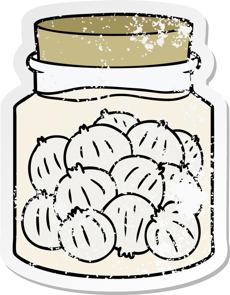 distressed sticker of a cartoon pickled onions vector