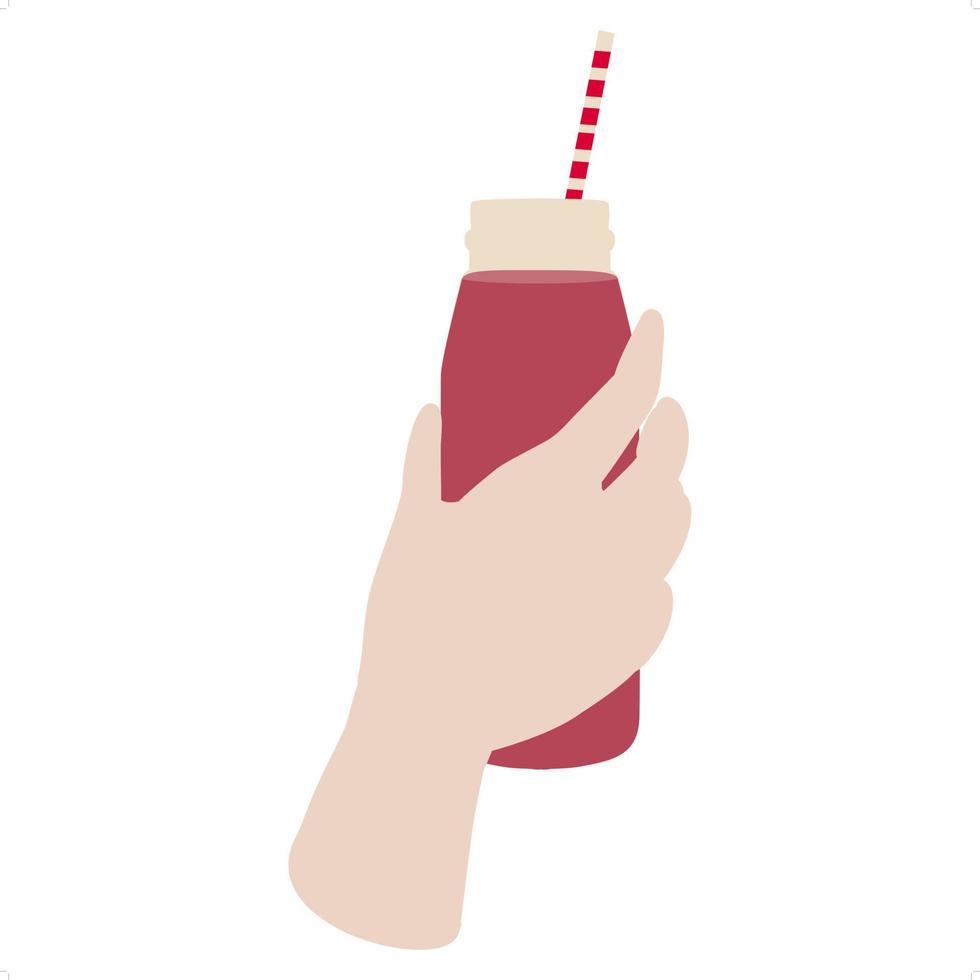 hand holding smoothie bottle vector