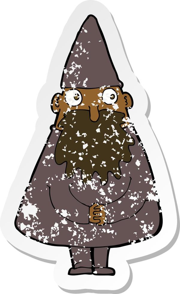 retro distressed sticker of a cartoon wizard vector