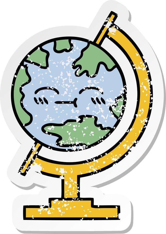 distressed sticker of a cute cartoon globe of the world vector