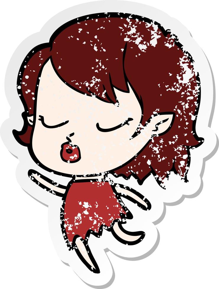 distressed sticker of a cute cartoon vampire girl vector