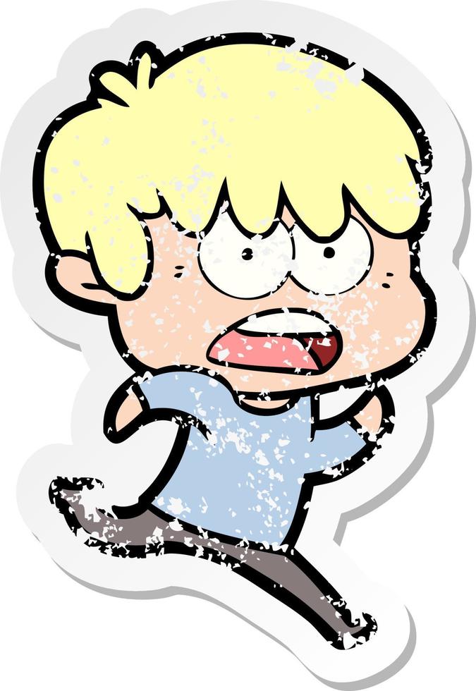 distressed sticker of a worried cartoon boy vector