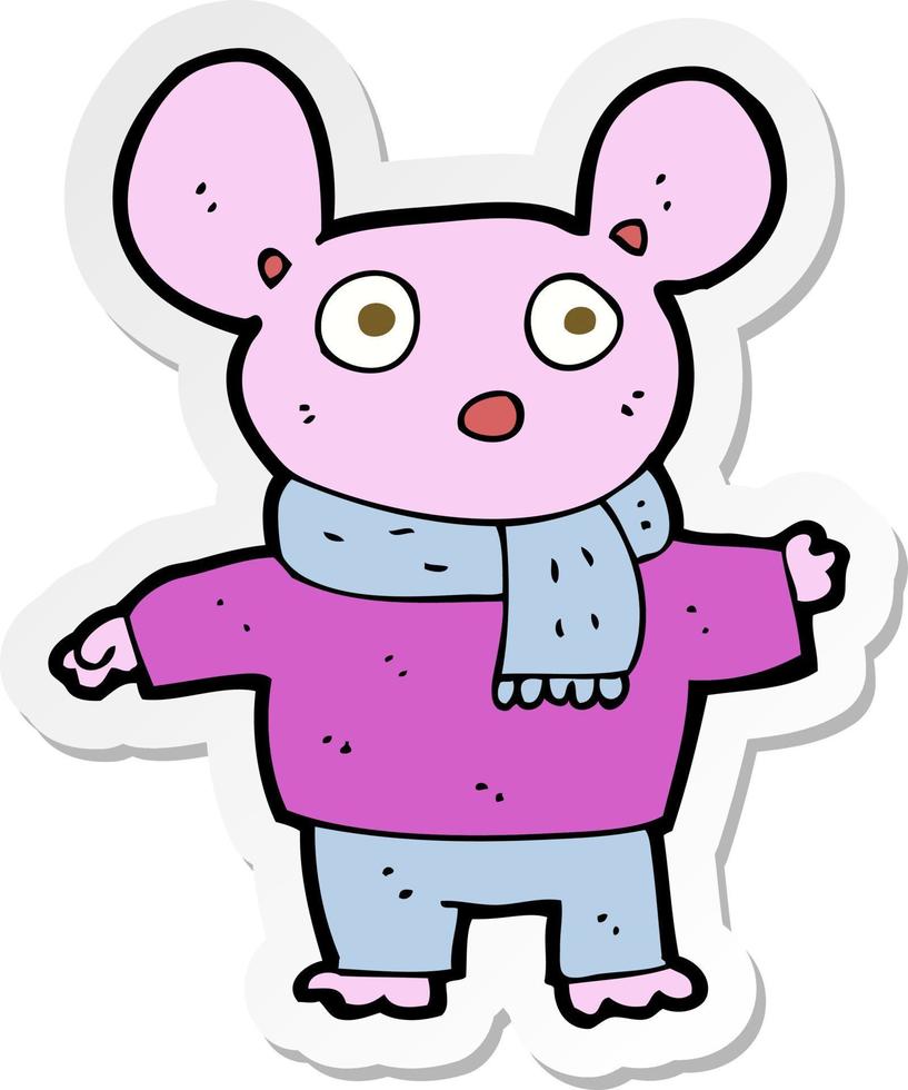 sticker of a cartoon mouse in clothes vector