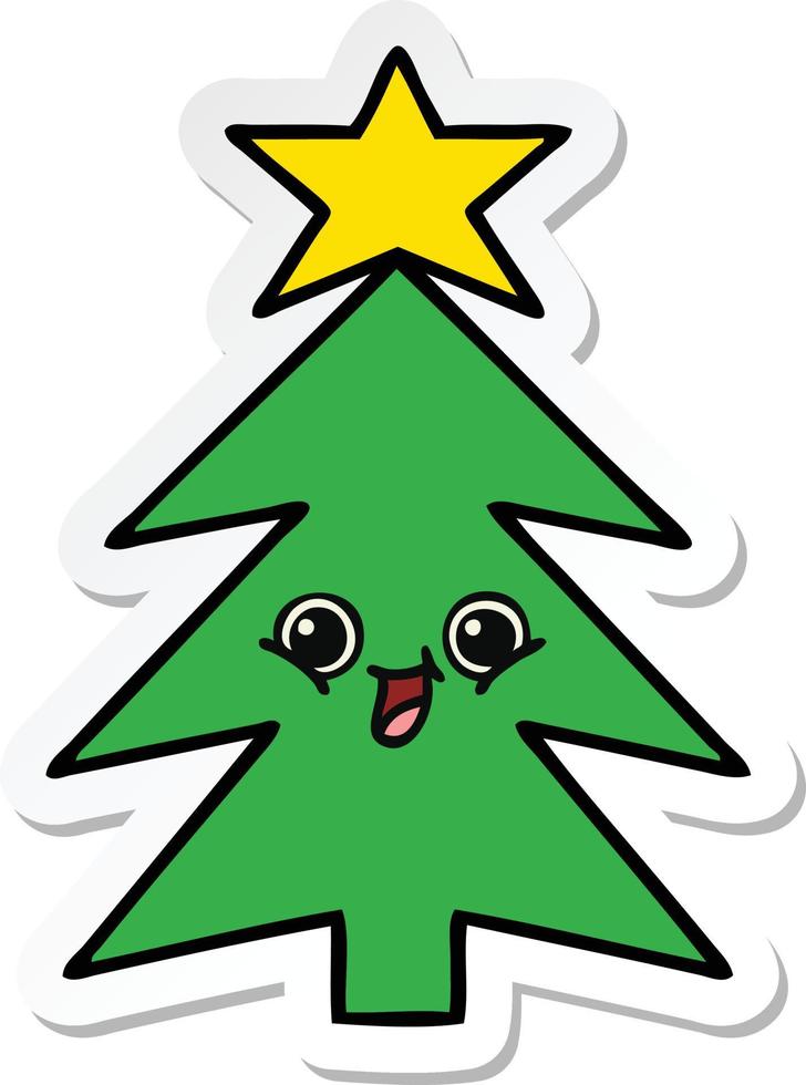pegatina de un lindo árbol de navidad de dibujos animados vector