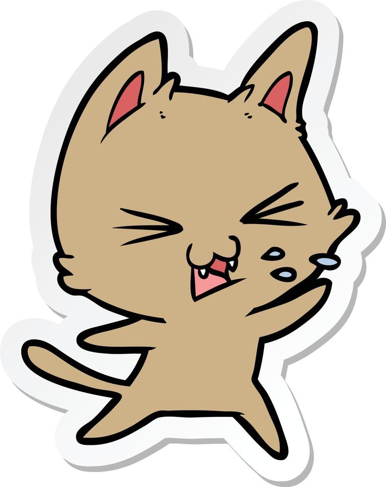 sticker of a cartoon cat hissing vector
