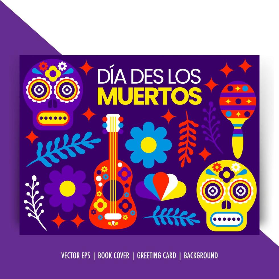 feliz día de la tarjeta de invitación muerta, con sombrero, flor, calavera, objetos transparentes aislados de hueso vector