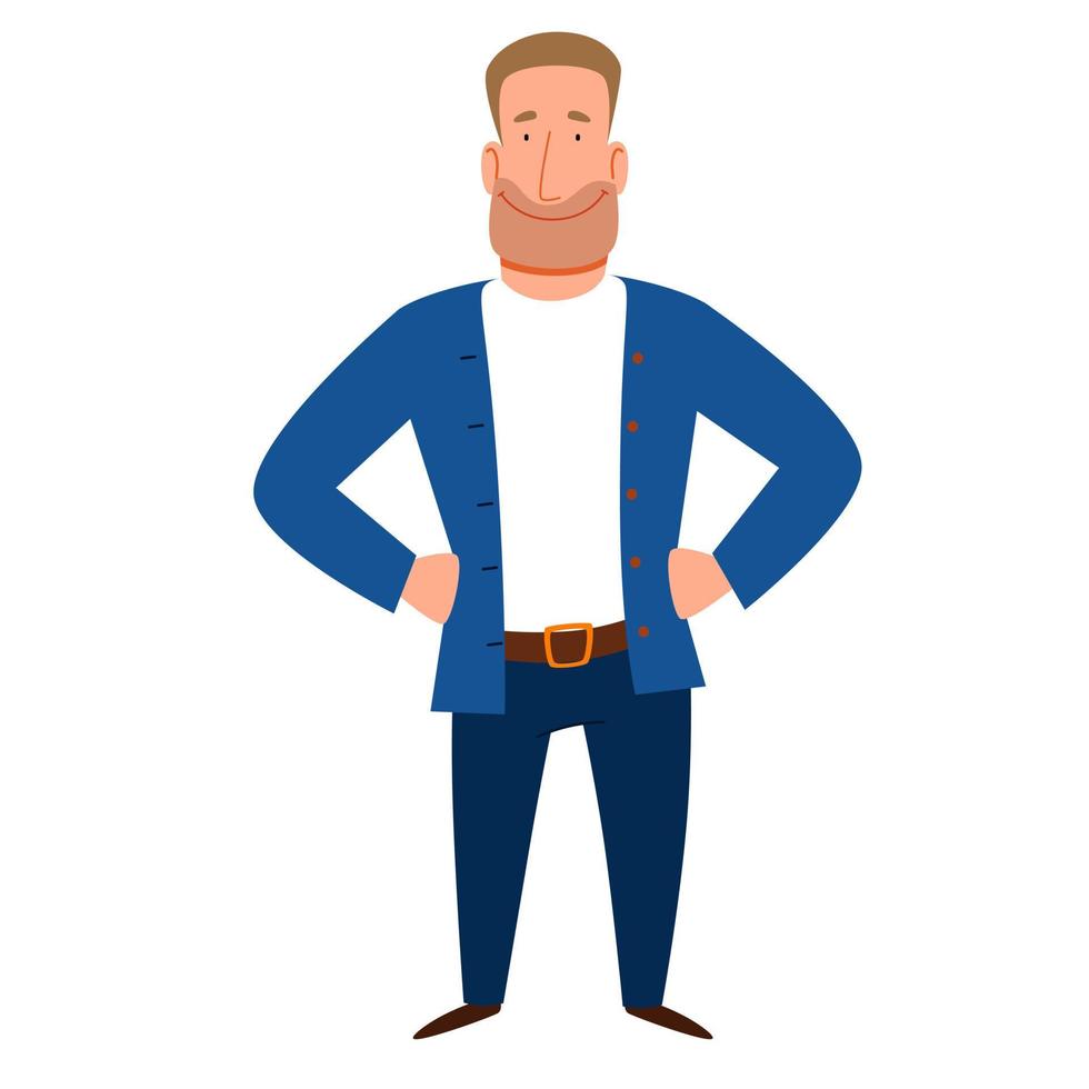 A strong man with his hands on his waist. Vector illustration