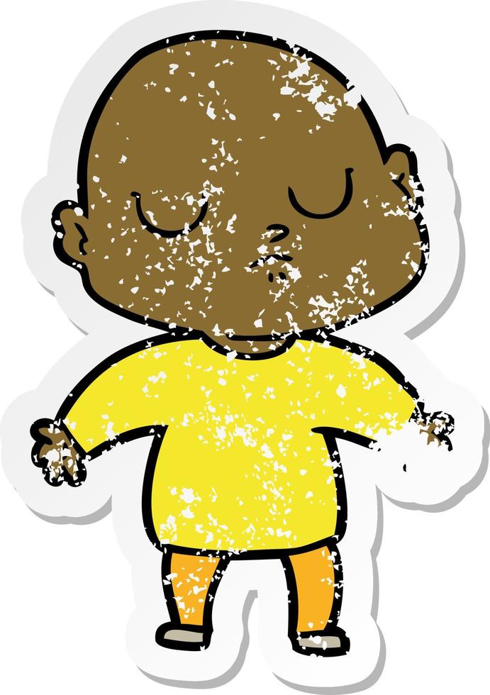 distressed sticker of a cartoon bald man vector