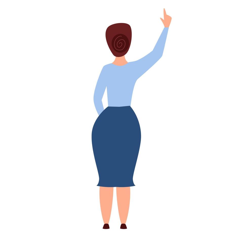 The woman reports important information. View from the back.Flat character vector