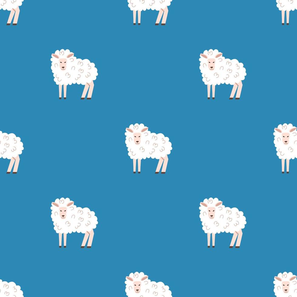 Children s seamless pattern with sheep on a blue background. vector