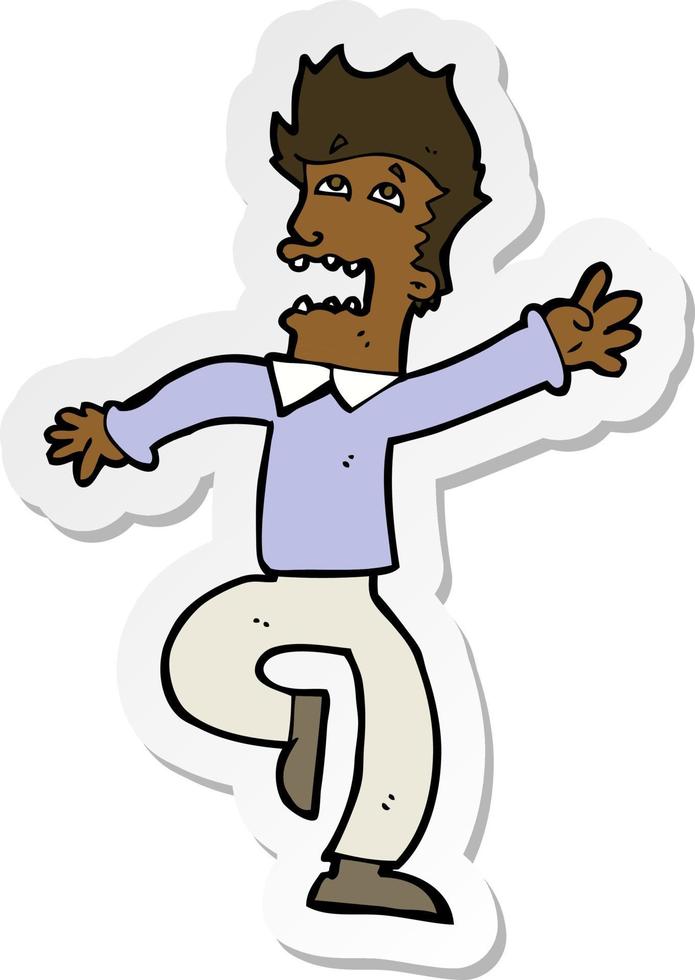 sticker of a cartoon man panicking vector