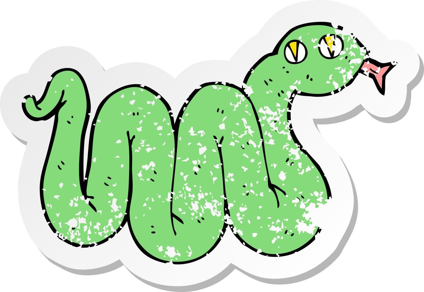 retro distressed sticker of a funny cartoon snake vector