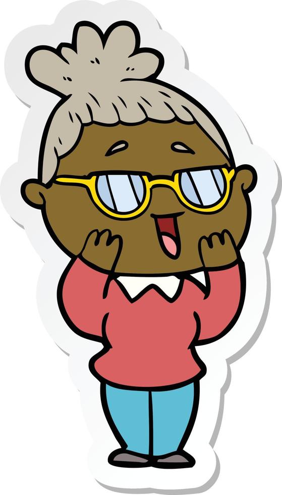 sticker of a cartoon happy woman wearing spectacles vector