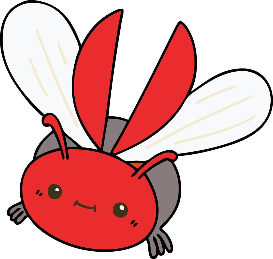 quirky hand drawn cartoon flying beetle vector