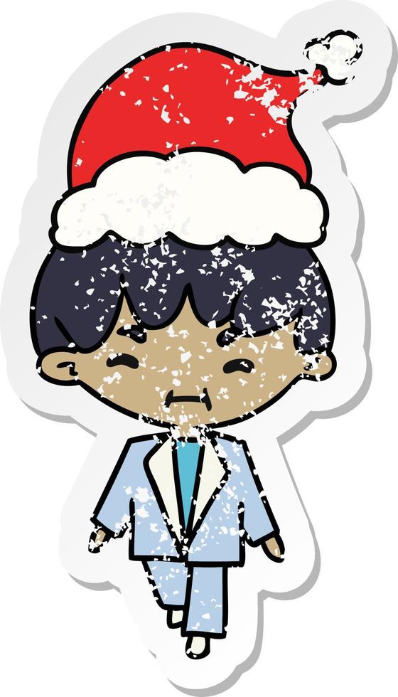 christmas distressed sticker cartoon of kawaii boy vector