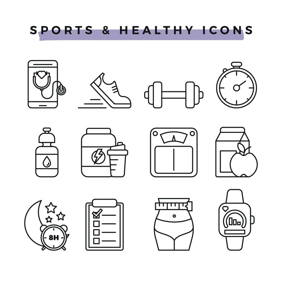 Fitness icons set outline style vector
