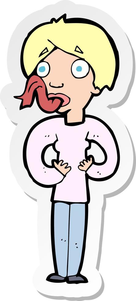 sticker of a cartoon woman sticking out tongue vector