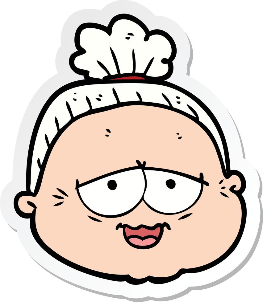 sticker of a cartoon old lady vector