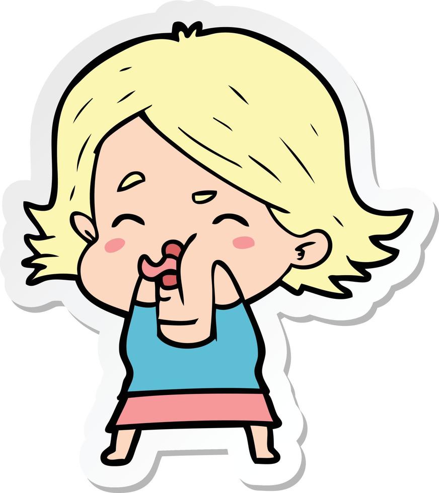 sticker of a cartoon girl pulling face vector