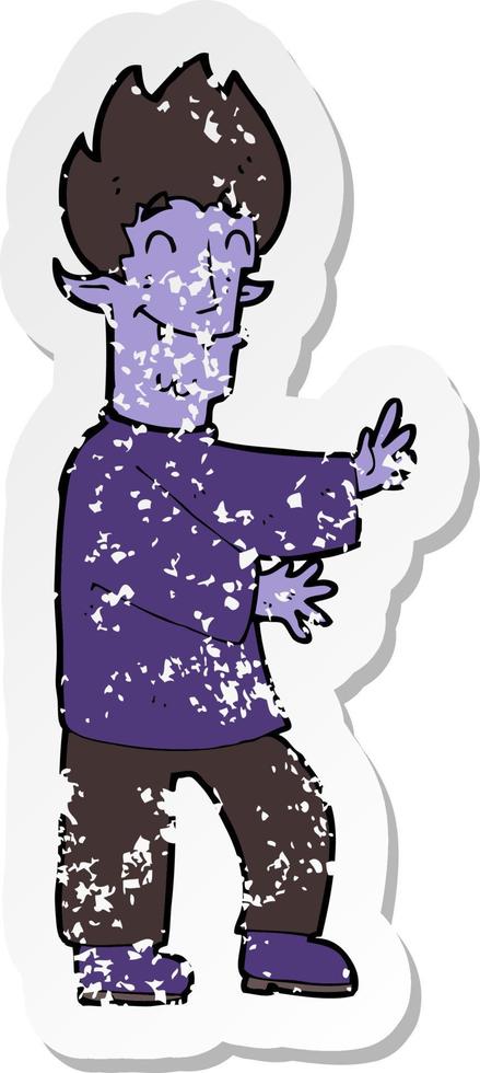 retro distressed sticker of a cartoon excited vampire vector