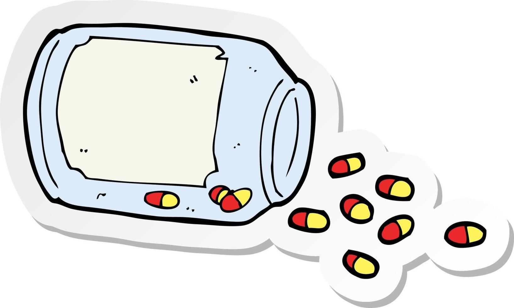 sticker of a cartoon jar of pills vector