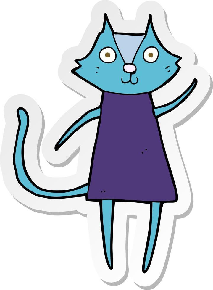 sticker of a cute cartoon black cat waving vector