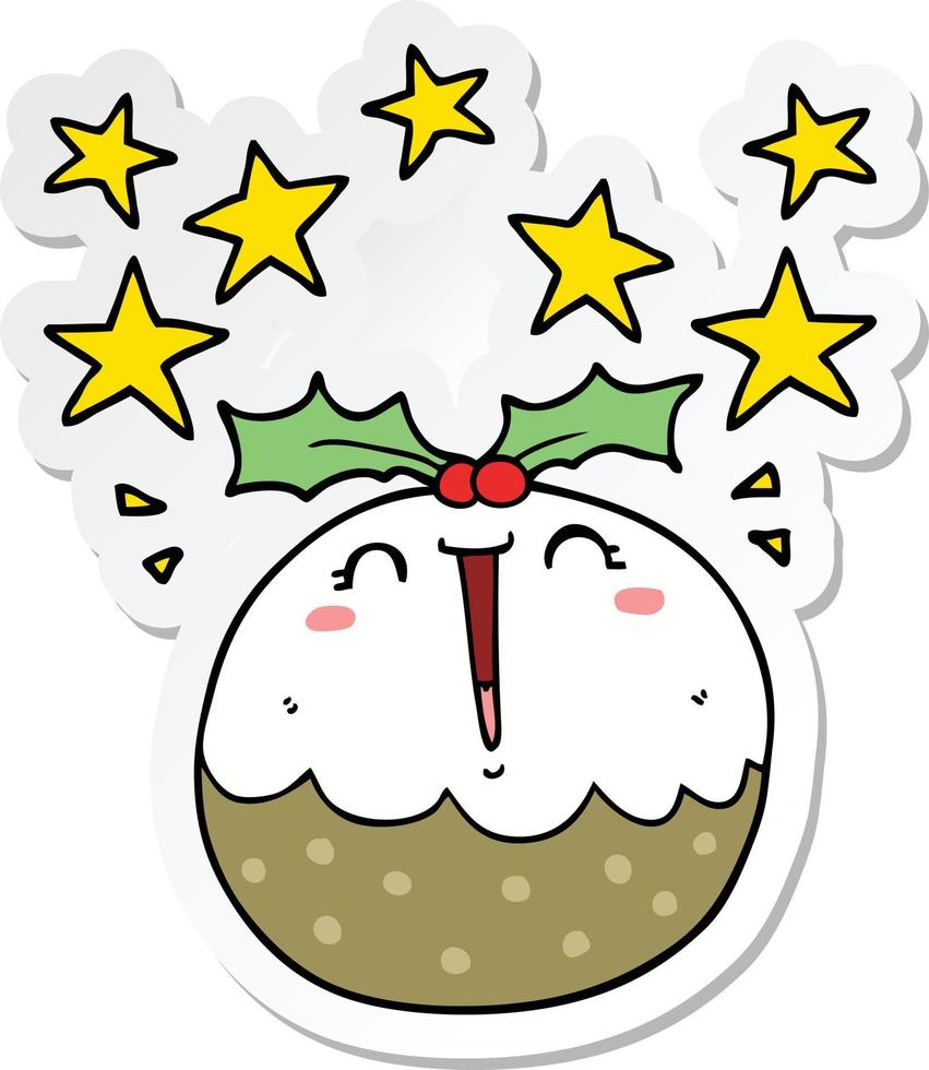 sticker of a cute cartoon happy christmas pudding vector