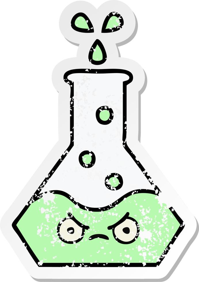 distressed sticker of a cute cartoon science beaker vector