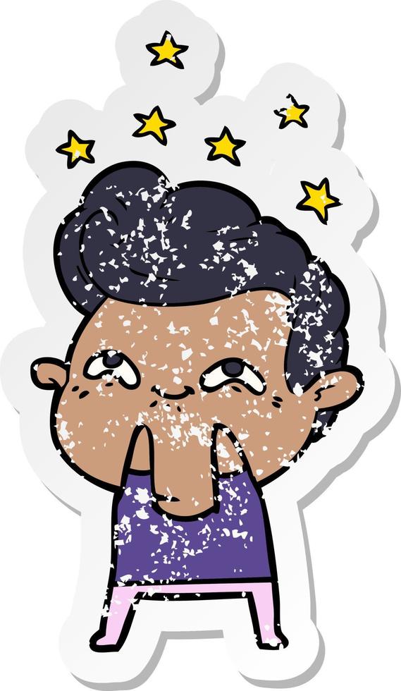 distressed sticker of a cartoon excited man vector