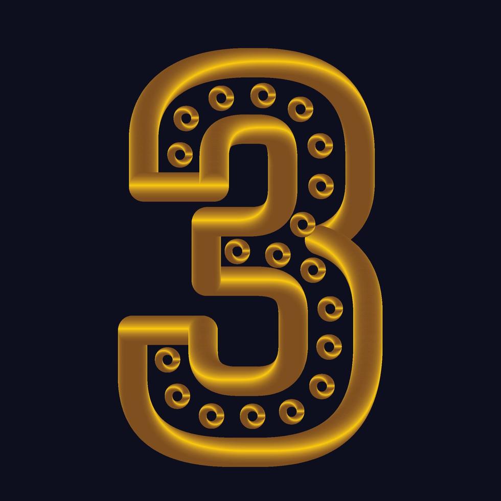 Gold 3d numbers. Symbol set. Vector illustration