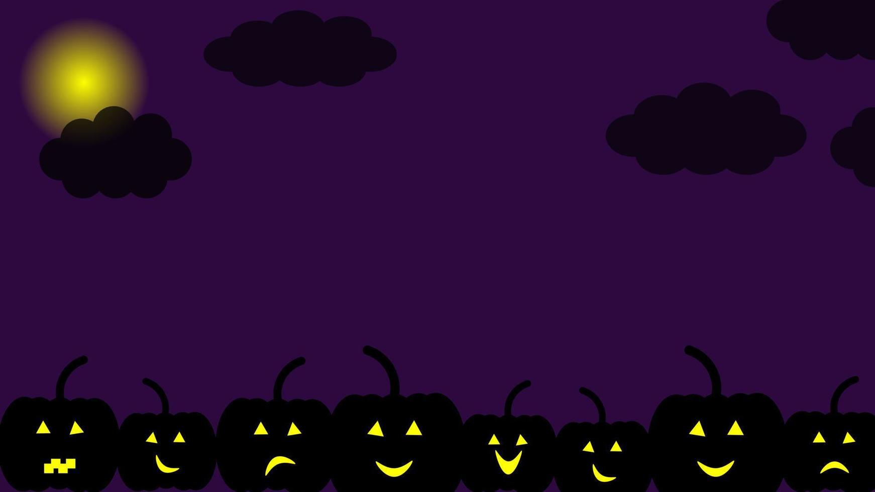 feliz calabaza espeluznante de halloween en la ilustración de papel tapiz púrpura, perfecta para papel tapiz, telón de fondo, postal, fondo para su diseño vector
