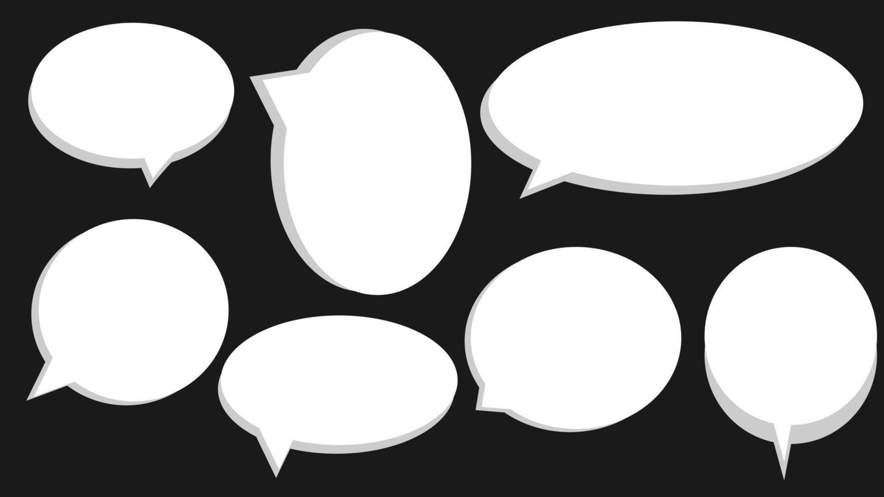 set of blank white round speech bubble, text box, conversation box, chat box, speak balloon, thinking box on black background vector