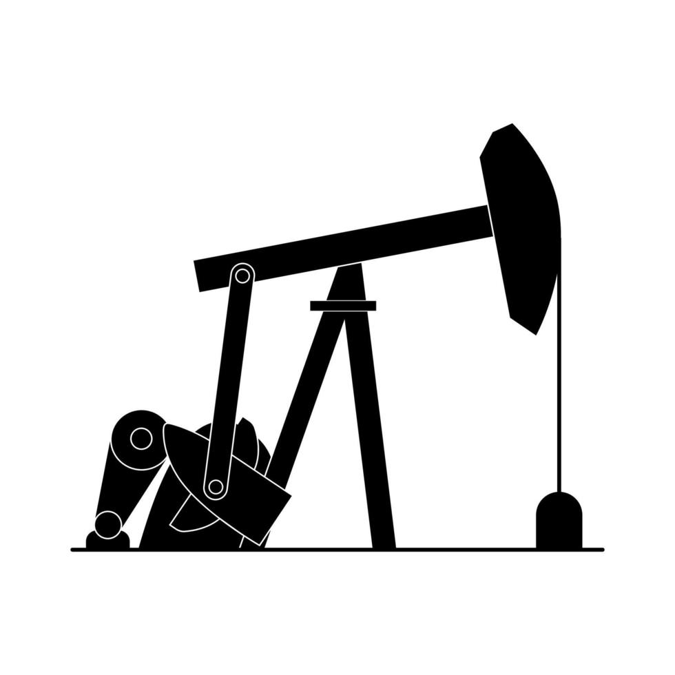 Oil pumping station vector glyph illustration. Black shape of petrol pumpjack on white background