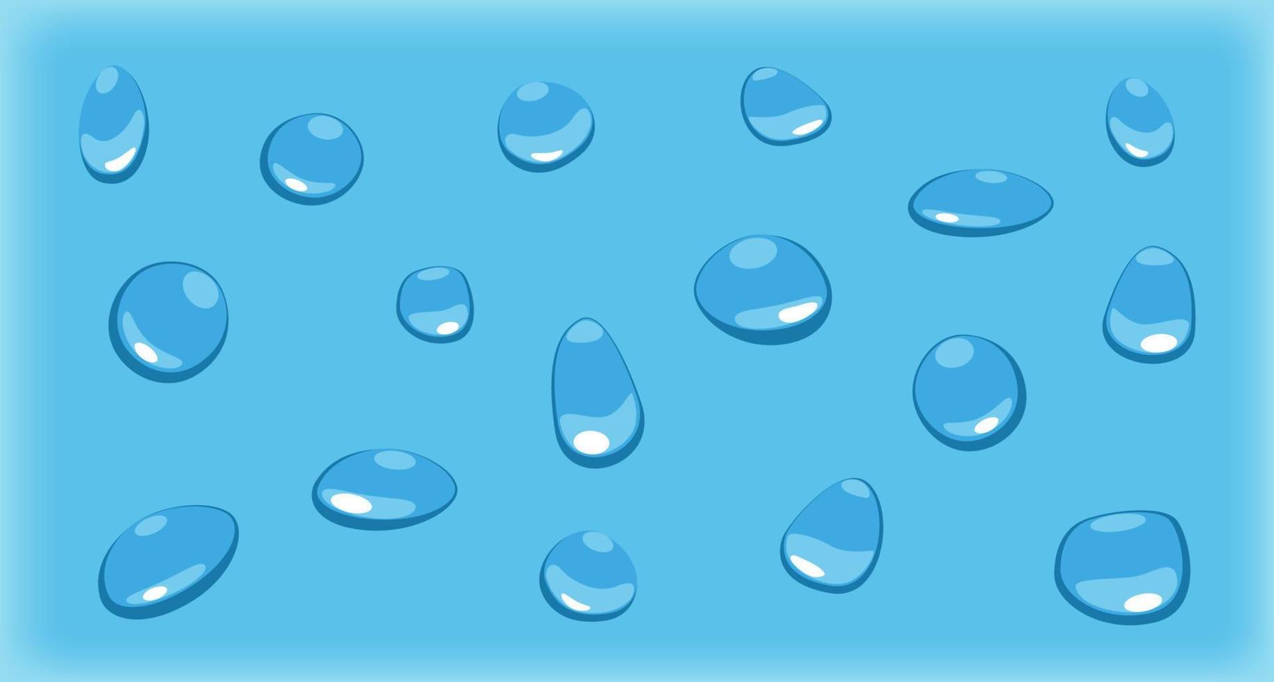 Vector isolated blue water drops. Set of different drops in flat style