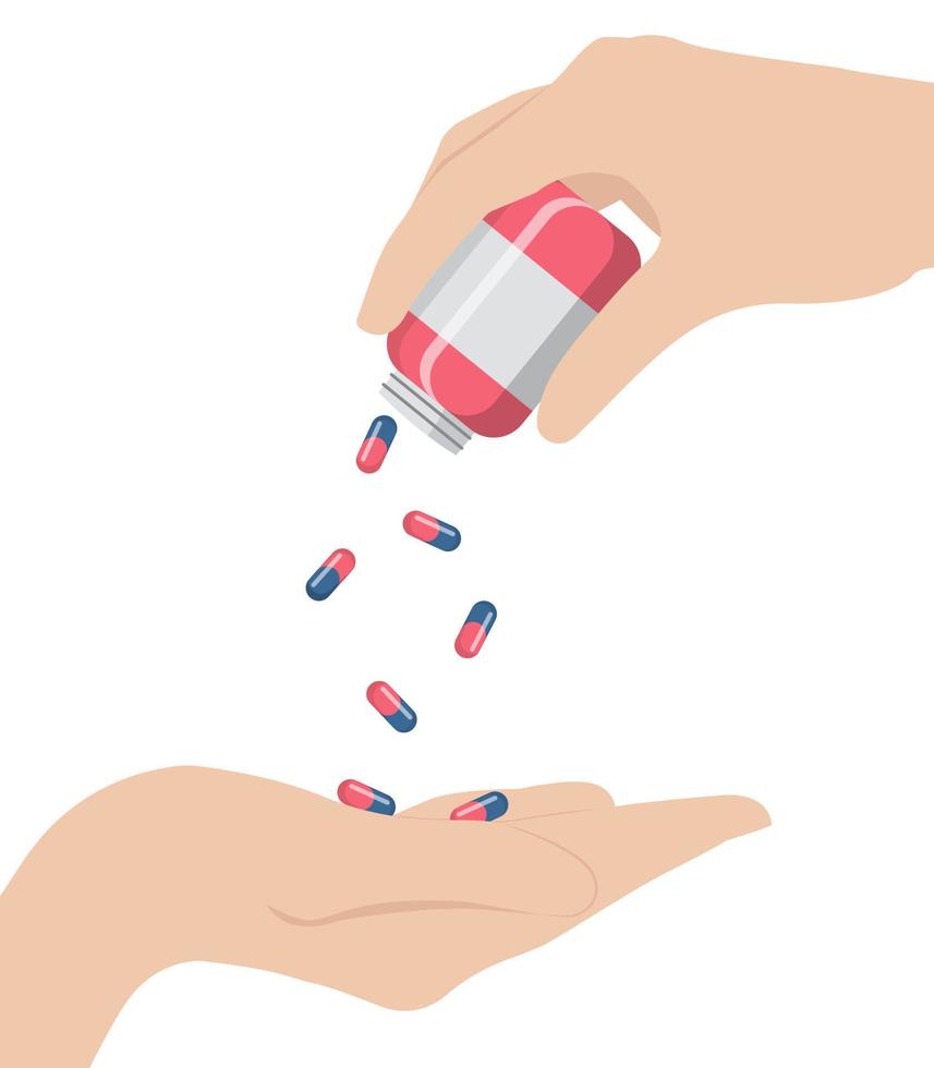 Hands with pills. Health care concept. vector