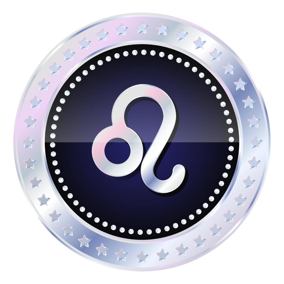 Zodiac horoscope sign Leo in silver round frame vector