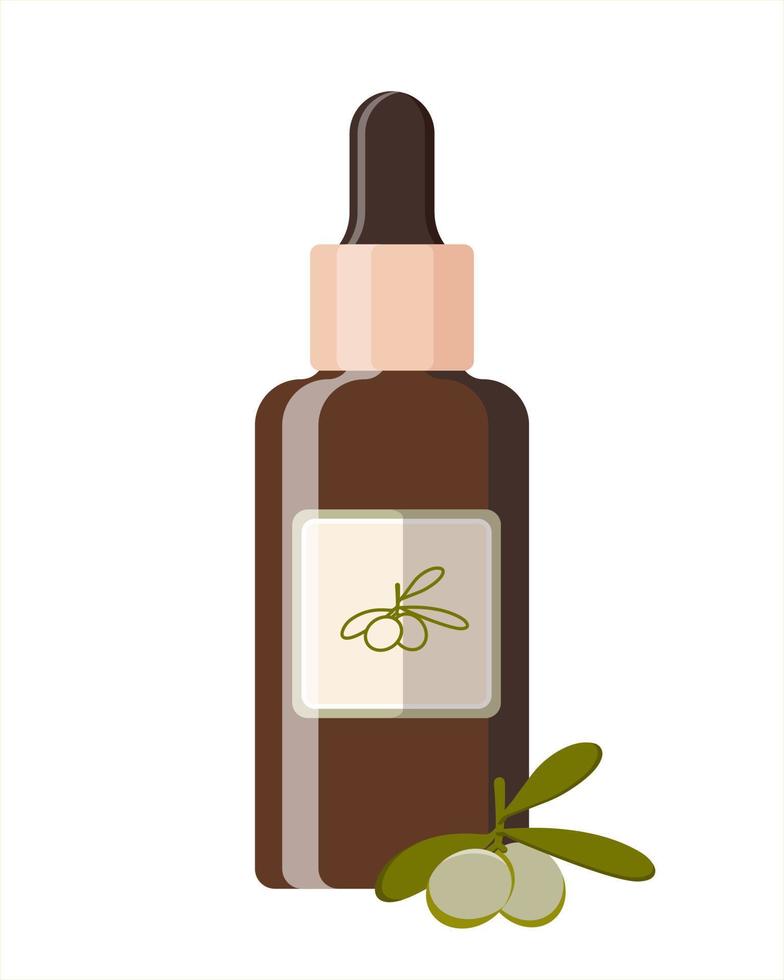 Olive oil serum for a face. Flat design. vector