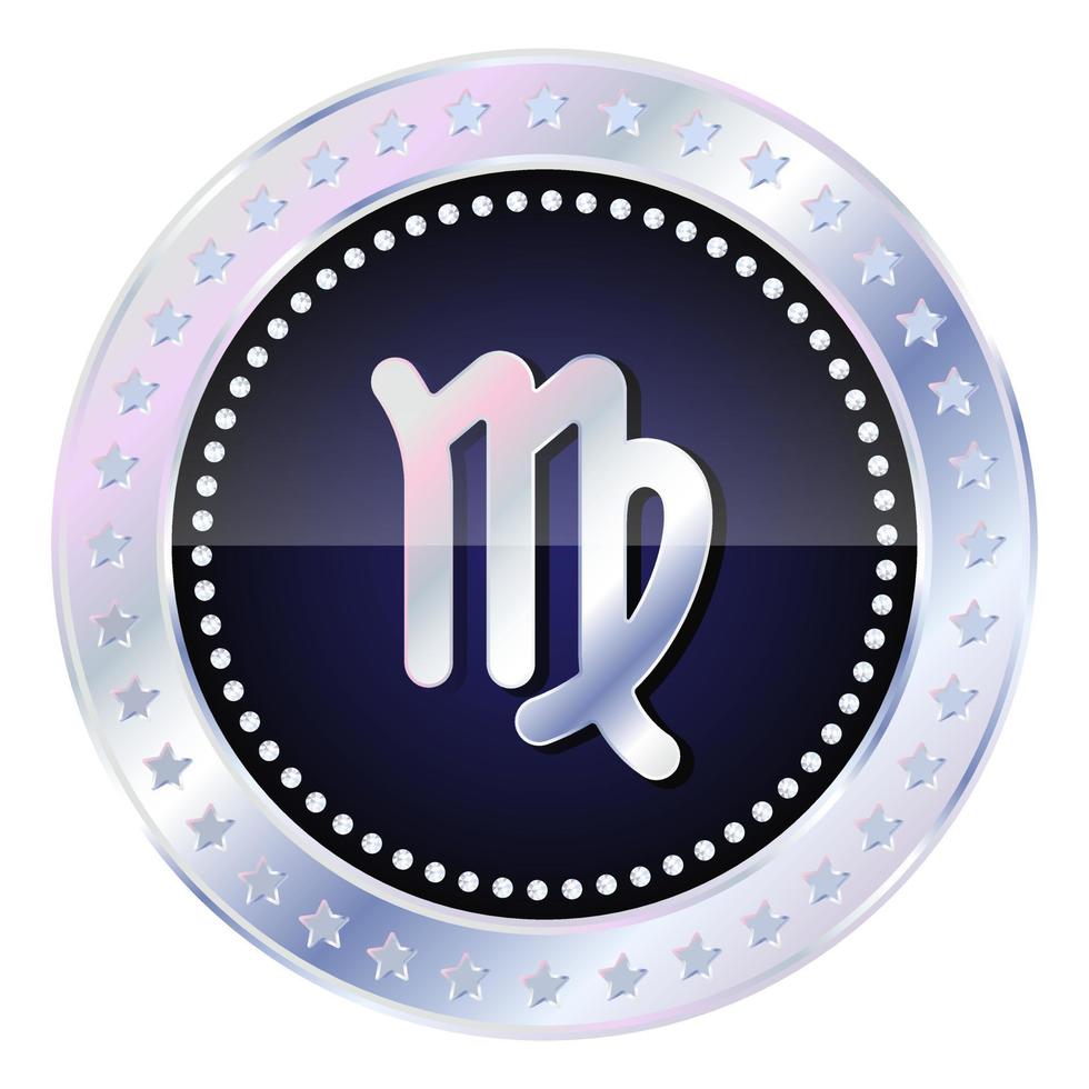 Zodiac horoscope sign Virgo in silver round frame vector