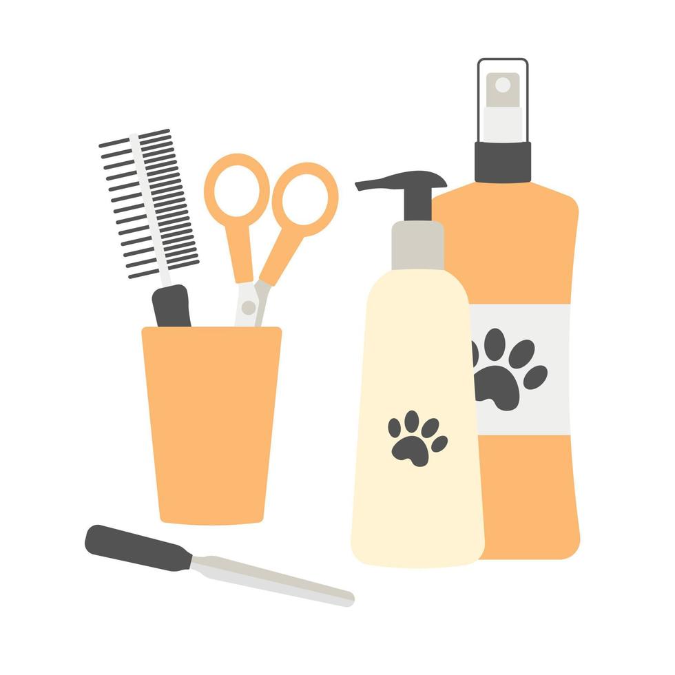 Pet care concept. Pet grooming tools set. Flat design. vector