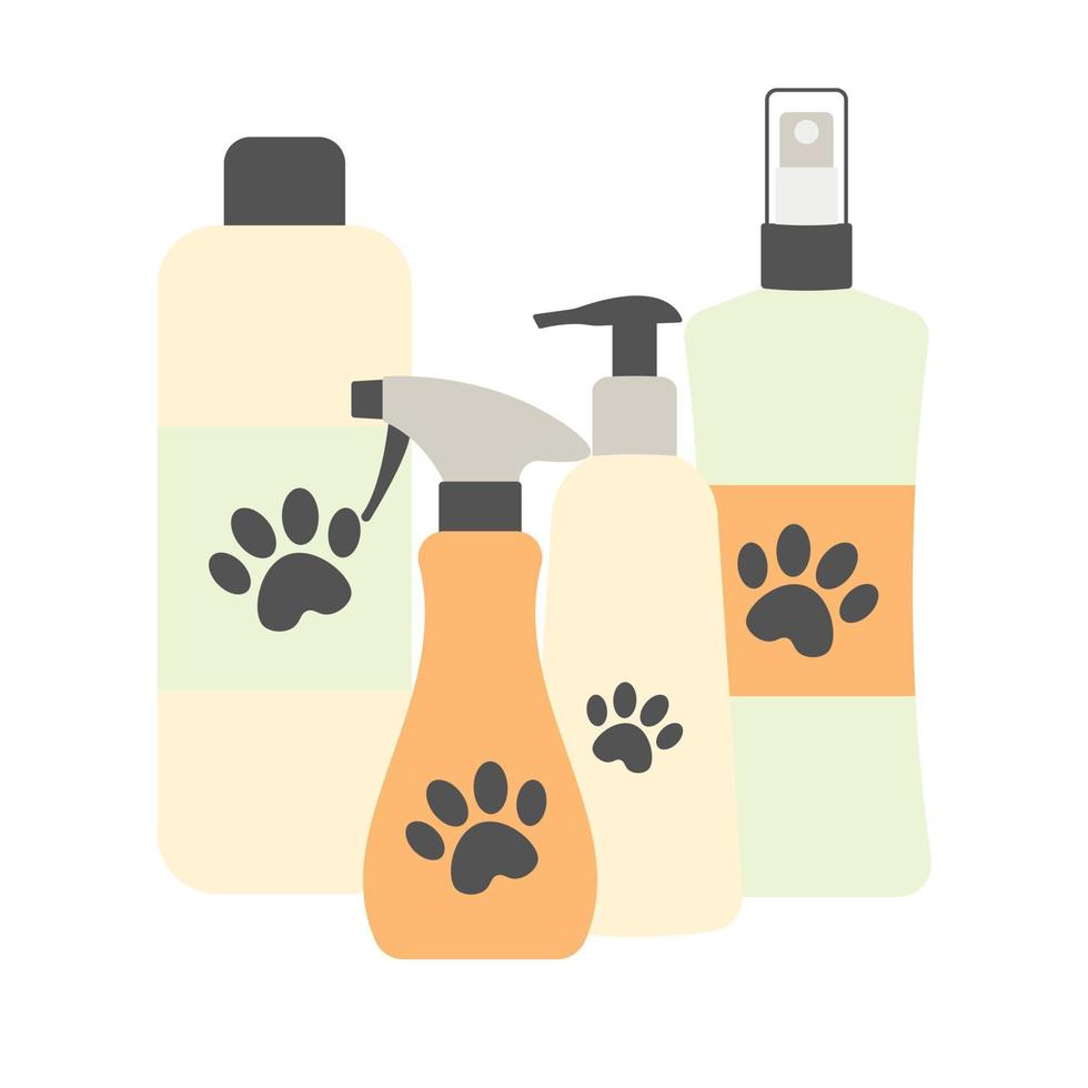 concepto de cuidado de mascotas. conjunto de herramientas de aseo de mascotas. diseño plano. vector