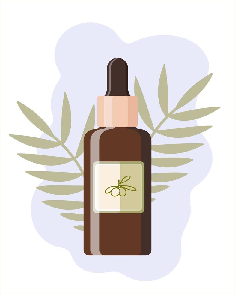 Serum bottle background with leaves. Flat design. vector